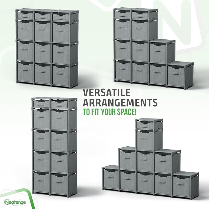 Cube Storage Organizer with Storage Bins Included - The Perfect Closet Organizers and Storage Solution. Includes 12 Storage Cubes, Great For Toy Storage, Closet Storage, Clothes Storage (Grey)