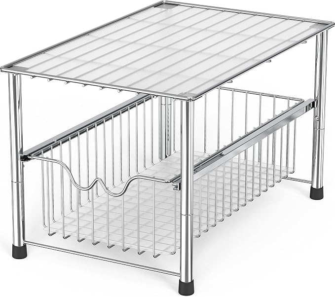 Deco Brothers Stackable Under Sink Organizer with Sliding Basket, Chrome