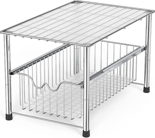 Deco Brothers Stackable Under Sink Organizer with Sliding Basket, Chrome