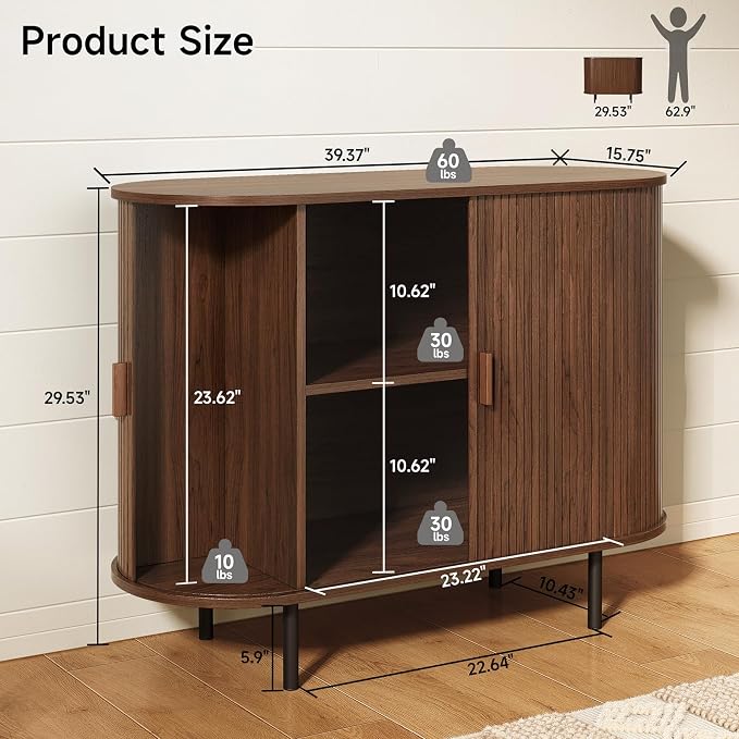 40" Sideboard Buffet Cabinet with Storage, Storage Cabinet with Sliding Door & Adjustable Shelf, Modern Accent Coffee Bar Console Table for Kitchen, Entryway, Walnut