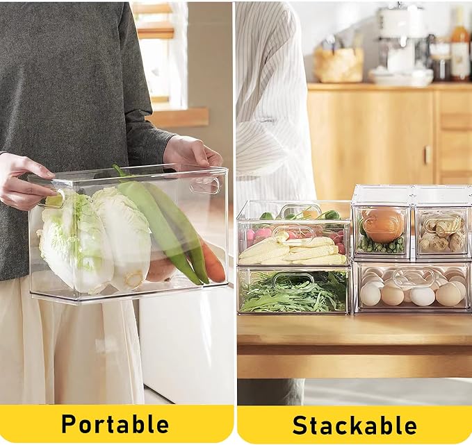 2 Pack Refrigerator Organizer Bins Stackable Fridge Organizer Set with Pull-out Drawer Clear Vegetable Fruit Storage Containers for Kitchen Pantry Organization