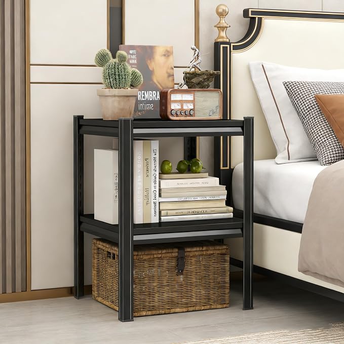 Garage Shelving 2-Tier Metal Storage Shelving Unit, Boltless Adjustable Freestanding Utility Shelf, 22"H×15.7"W×15.7"D Black Organizer for Garage Kitchen Basement Office Household Supplies