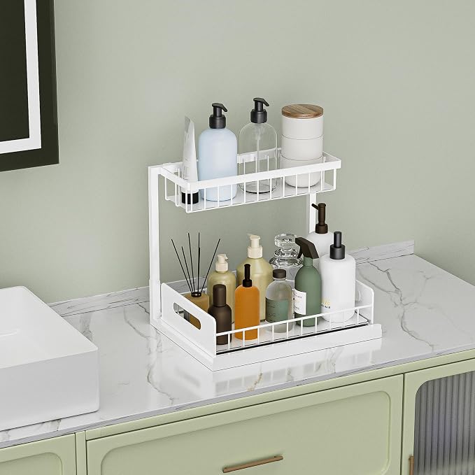 Under Sink Organizer and Storage, Slide Out Cabinet Organizer, Pull Out Sink Shelf for Kitchen Bathroom Laundry, 1 Pack White