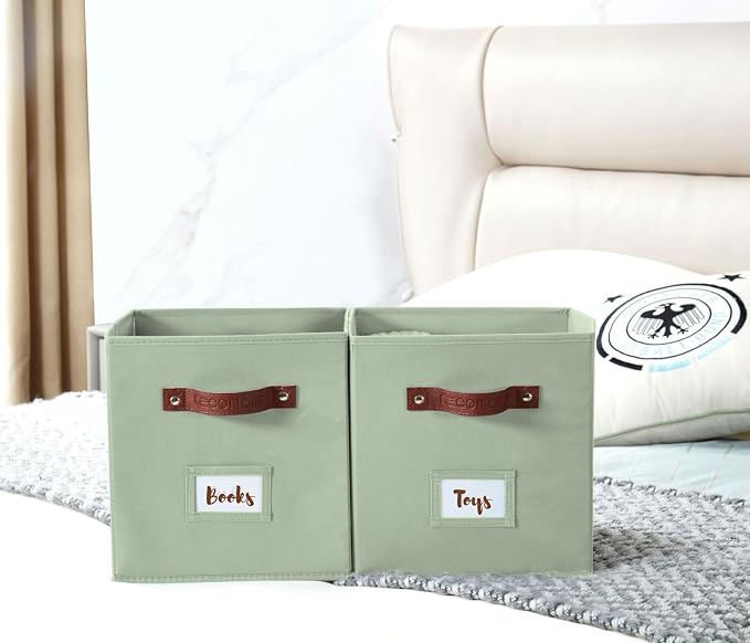 DECOMOMO Storage Bins, Cube Storage Bin with Labels | 13" x 13" x 13" Fabric Storage Cubes for Shelves (6pcs, Sage Green)