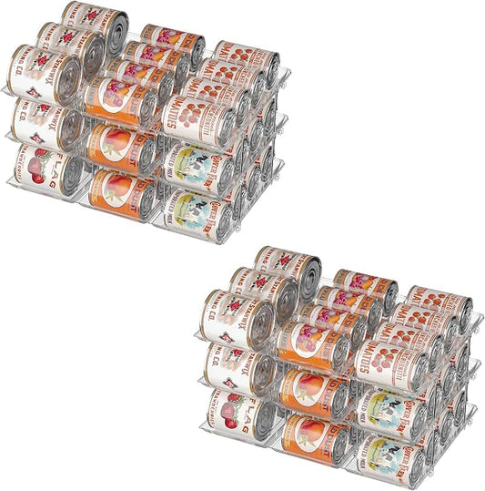 Can Organizer for Pantry, Stackable Food Pantry Storage Rack, 6 Tier | Automatic Rolling, Modular Storage, Clear Acrylic, Holds 72 Cans for Pantry, Cabinet & Fridge, Space Saving, Easy to Refill