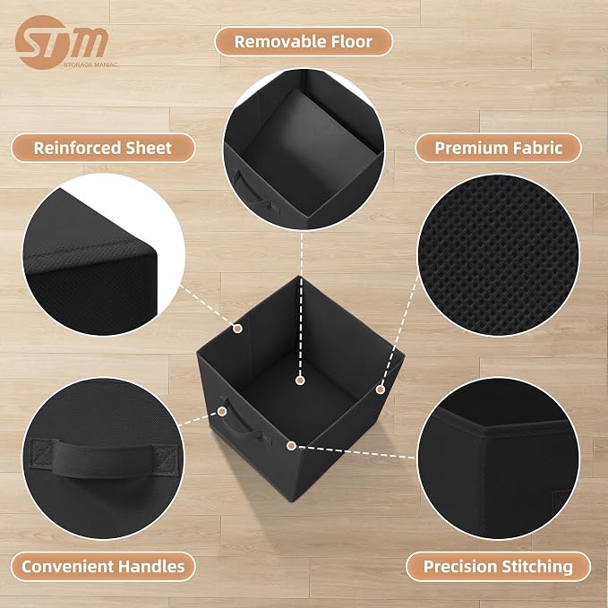 STORAGE MANIAC Storage Cubes, 11 Inch Collapsible Storage Bins with Handles, 10 Pack Fabric Foldable Bins for Organization, Durable Storage Bins for Closet, Shelves, Offices, Toys, 10-Pack Black