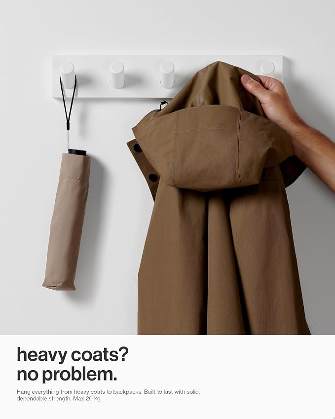 LARHN Wall Mounted Coat Rack, White with 5 Heavy-Duty 1" Diameter Hooks | 16.5" - Wall Hook Rack - Modern Scandinavian Home Decor