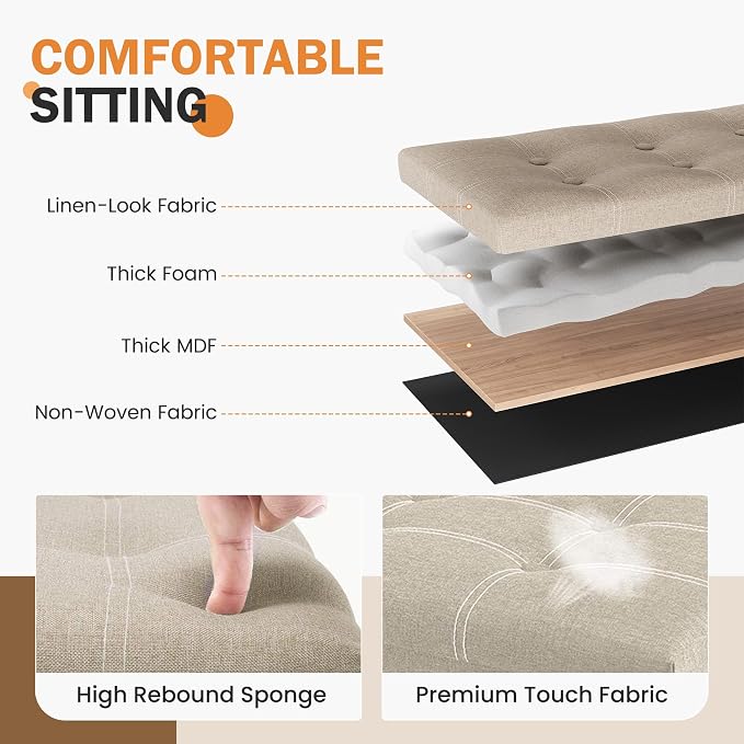 Youdesure 30 Inch Folding Storage Ottoman, Faux Leather Storage Ottoman Bench with Padded Seat, Storage Foot Rest Supports Up to 350 lbs for Living Room, Bedroom, Hallway, Beige