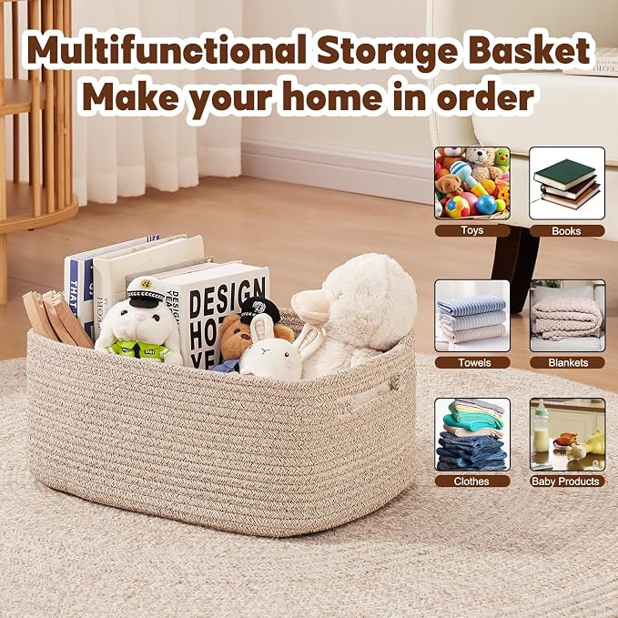OIAHOMY Storage Basket for Shelves, Closet Cube Storage Bins Baskets for Clothes Blanket Towels, Baby Nursery, Toy Baskets Box, Woven Rope Basket, 15.75 * 11.81 * 7.09 IN, 2 Packs Brown