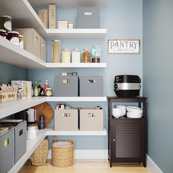 RiverRidge Folding Storage Bins - 2-pack of 10in Tall Gray Cubes | Fabric Bins, Set of 2 Storage Cubes, Cut-out Handles, Playroom Closet Organizer, Collapsible Cubby with Bottom Board Insert