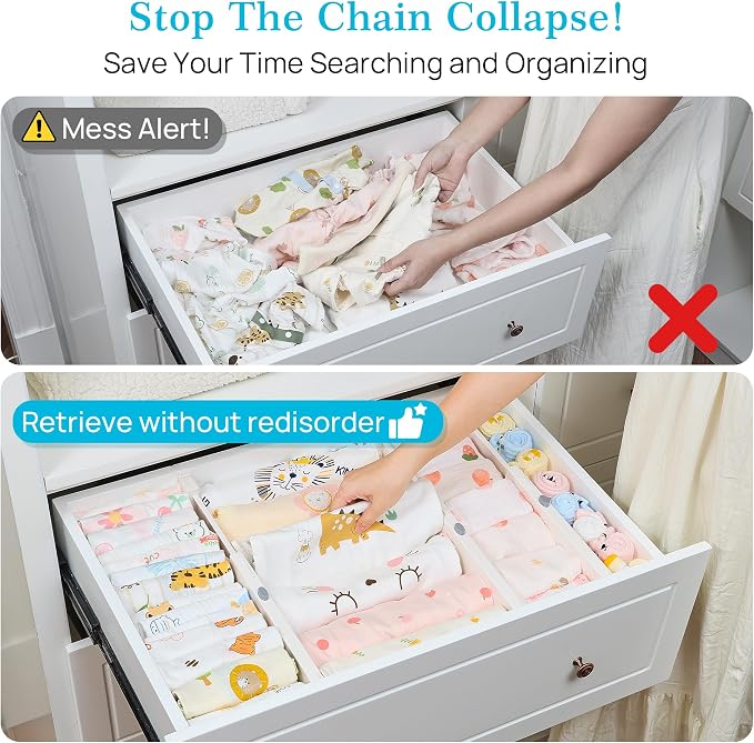 Vtopmart 4 Pack Drawer Dividers for Clothes, 4" High 11.3"-17" Adjustable Expandable Dresser Drawer Organizer, Plastic Drawers Separators for Dresser, Baby Clothes, Underwear, Kitchen & Office Storage