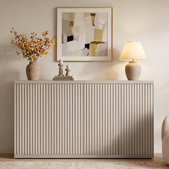 SICOTAS Buffet Cabinet with Storage Sideboard Cabinet with Doors & Shelves | Accent Sideboard Modern Credenza Fluted Storage Cabinet Mid Century Media Console for Living Room Kitchen Dining Hallway