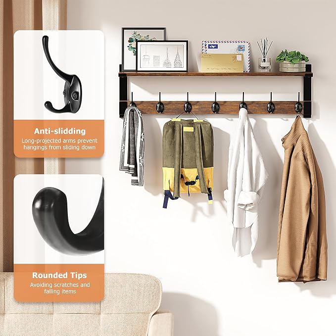Oraich Wall Hooks with Shelf, 28.7 Inch Coat Rack Wall Mount with Hook for Coat Backpack Key Clothes Hanger, Wall Floating Shelf Hanging in Entryway, Living Room, Bathroom, Bedroom, Kitchen