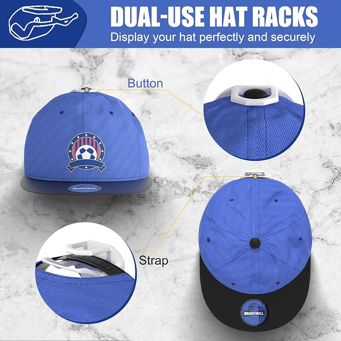 Niunuerga 24 Pack Hat Hooks for Wall, Strong Adhesive Hat Rack for Baseball Caps, Minimalist Hat Organizer Display for Home Decor, Hat Hold Hanger for Wall, Door, Closet, No Drilling (White)