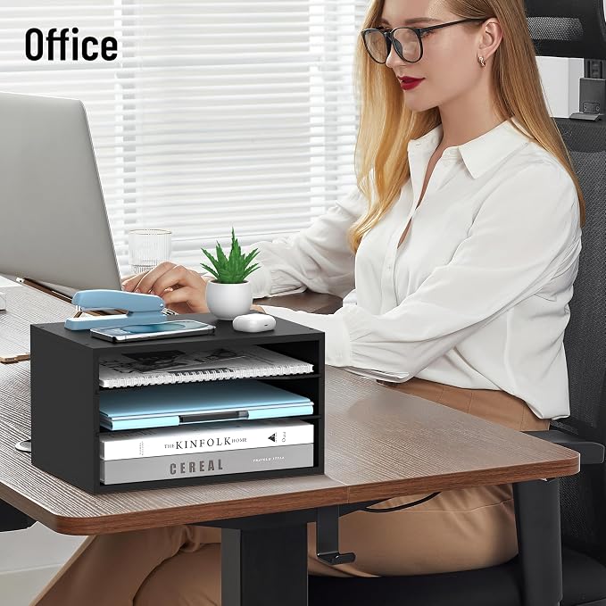3-Tier Paper Organizer for Desk, Adjustable Mail Organizer, Black | 3-Tier Paper Organizer and Mail Organizer for Desk with Adjustable Shelves for Letter Size Files Folders and Office Supplies