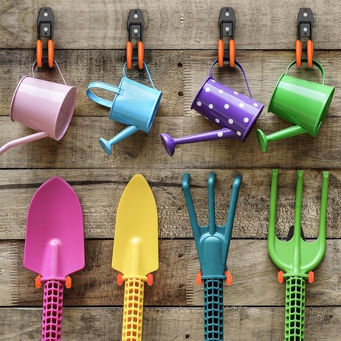 HUPBIPY Heavy Duty Garage Hooks 4 Pack, J Shaped Hanger, Wall Mounted Storage System, Power and Garden Tool Organizer, for Hanging Ladders, Bikes Tires, Hose, Bulk Items