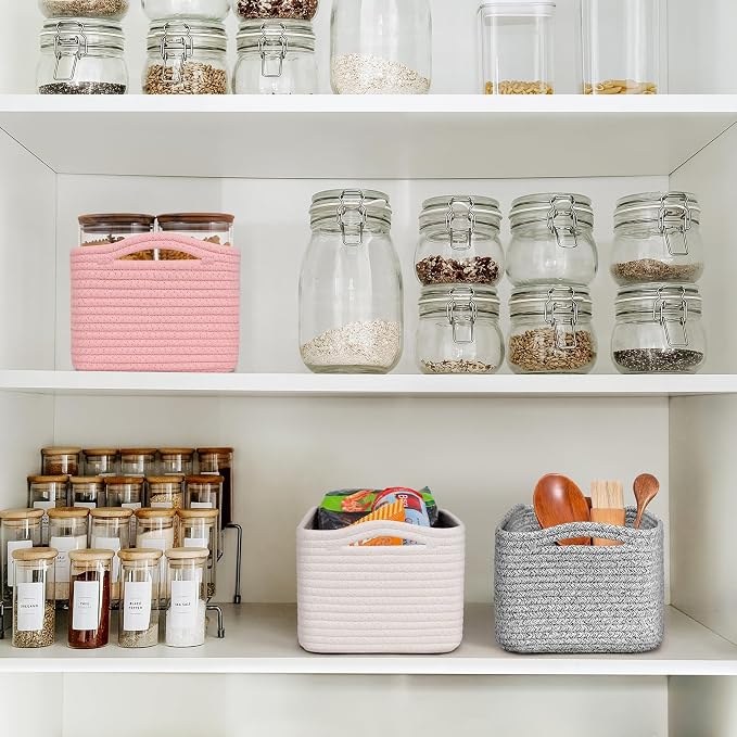 Goodpick 3-Pack Woven Storage Baskets for Organizing, 13 x 8 x 5 in | Empty Baskets for Shelves, Dog Toy Basket, Closet Baskets for Organizing, Empty Baskets for Gifts, White