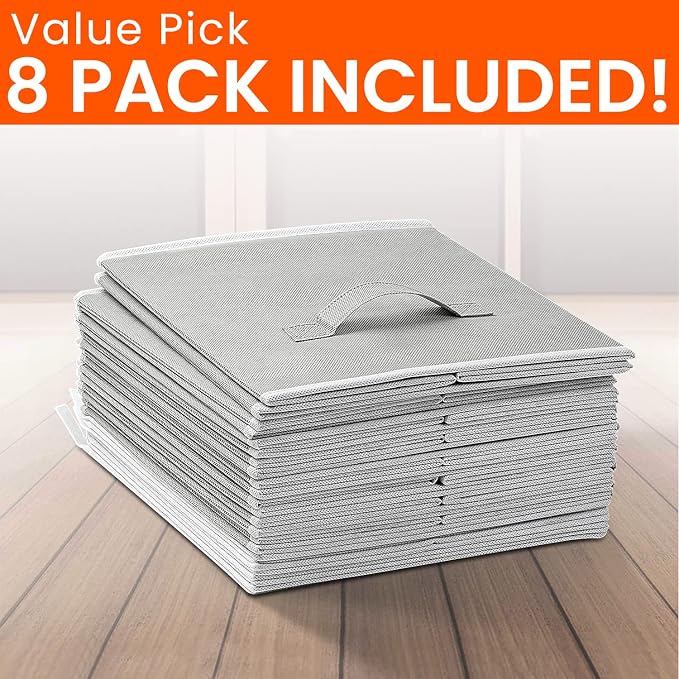 Criusia Large Storage Cubes - 13 Inch Heavy Duty Fabric Storage Bins for Shelves Closet, Cube Organizer - 8 Pack Collapsible Cube Storage Bins Baskets for Organizing Clothes Blankets Toys (Grey)