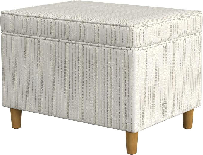 Spatial Order 24" Dinah Collection Storage Ottoman - Cream Marigold Pinstripe Fabric