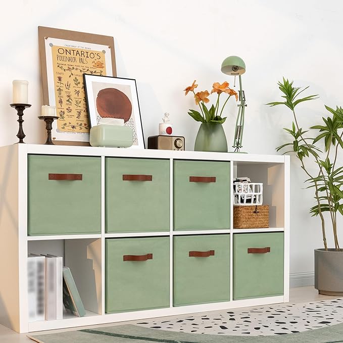 GRANNY SAYS 13 Inch Storage Cubes Organizer, Decorative Cube Storage Bins, Fabric Storage Bins with PU Handles, Collapsible Cubes Bins, Storage Cubes for Shelves, Closet, Sage Green, 6-Pack