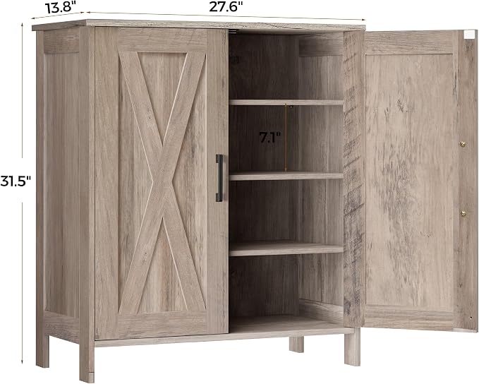 Homleke Farmhouse Shoe Cabinet with 2 Barn Doors & Wood Legs | Tall 4-Tier Shoe Storage Cabinet, 3 Adjustable Shelves, Shoe Rack Organizer, for Entryway, Hallway, Closet, Greige