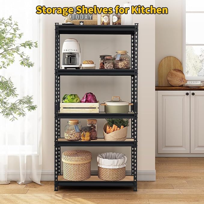 Storage Shelving Unit 48" L x 24" W x 72" H, 5-Tier Metal Storage Shelves | Heavy Duty Adjustable Garage Storage Shelves for Kitchen Pantry Basement Bathroom Laundry