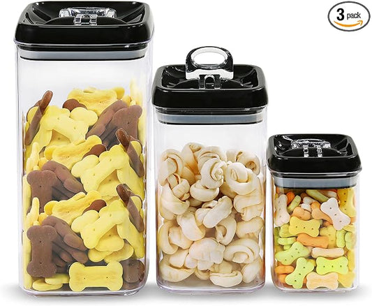 Felli Flip Tite Acrylic Food Storage Container with Lid 6” XL Air Tight Ring Seal Flip Lock, Plastic Kitchen Baking Canister for 5 lb Flour Sugar Rice Protein Powder Pantry Organizer (Nest-L Black)