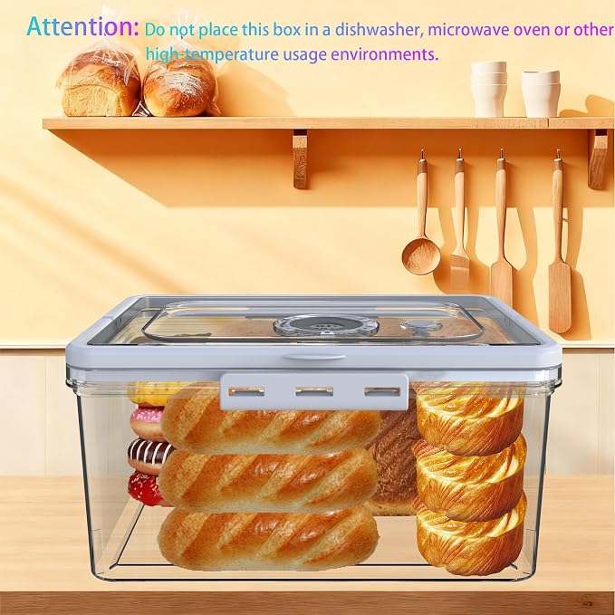 Bread Box With Digital Hygrometer, Portable Bread Boxes with Lid and Handle,New Upgrade Time Recording Bread Storage Container for Homemade Breads,Toast, Bagel, Donut and Cookies,Gifts for Mom Dad