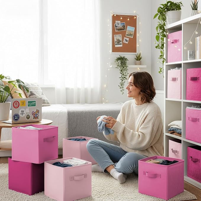 GRANNY SAYS 11 Inch Cube Storage Bins, Cube Storage Organizer, Fabric Collapsible Storage Bins with Handle, Storage Cubes for Shelves, Closet, Pink Gradient, 8-Pack