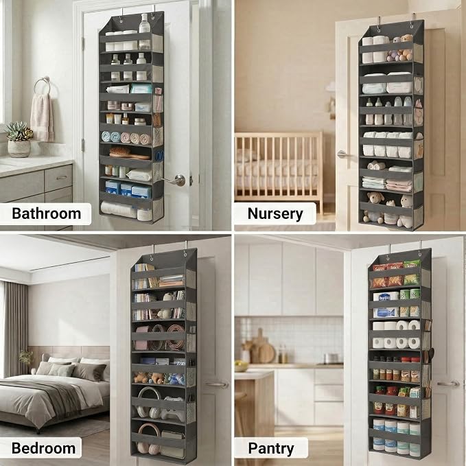 HOMELUX THEORY UPGRADED 6 Tiers Over The Door Organizer Hanging - 100D EXTRA THICK & 50lbs HUGE CAPACITY, 12 Side Mesh Pockets Over The Door Shoe Organizer, Hanging Closet Organizer (Dark Gray, 2pc)