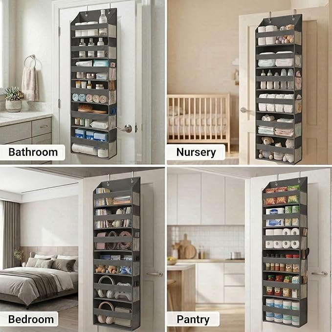 HOMELUX THEORY UPGRADED 6 Tiers Over The Door Organizer Hanging - 100D EXTRA THICK & 50lbs HUGE CAPACITY, 12 Side Mesh Pockets Over The Door Shoe Organizer, Hanging Closet Organizer (Dark Gray, 1pc)
