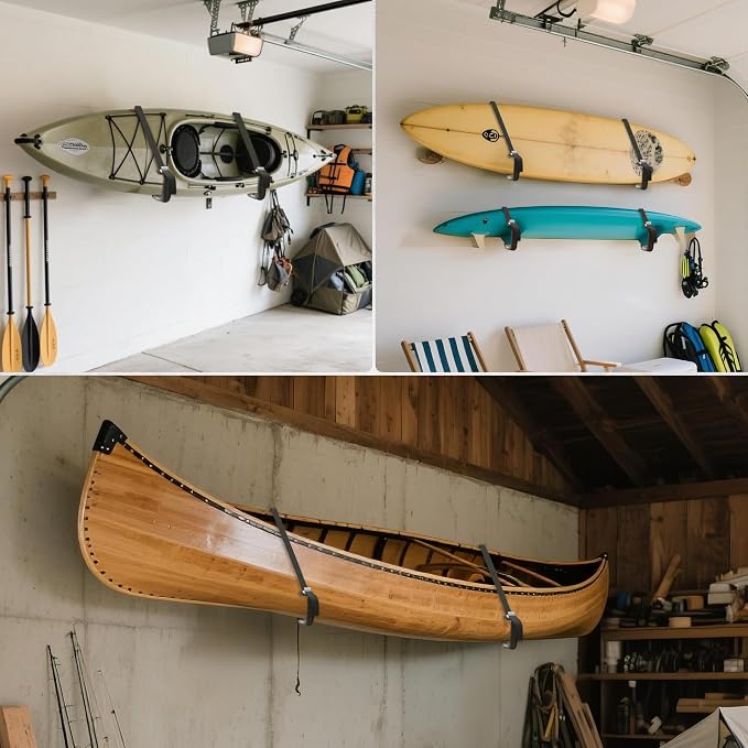 Kayak Storage Rack 120LB Wall Mounted Kayak Hook | EVA Padded Garage Storage Mount for Canoes, Paddle Boards, Ladders and Bikes Indoor Outdoor Organization