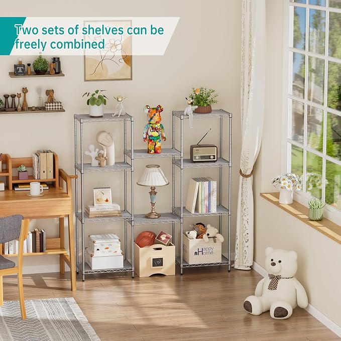 SINGAYE Metal Shelves Wire Shelving Storage Standing Adjustable Shelf Unit | 5 Tier Mesh Units Shelf for Kitchen Laundry Bathroom Closet Organizers Pantry Narrow Home Rack 10" D x 16" W x 55" H Gray