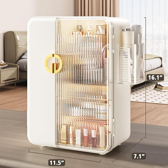 Makeup Organizer for Vanity, Large Capacity Skincare Organizers and Storage with Drawers, Dustproof Cosmetic Display Case for Bathroom Countertop, Trendy Teen Girl Gifts, White