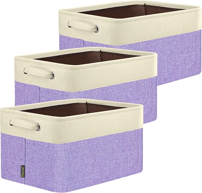 BALEINE 3 Pack Fabric Closet Storage Bins for Shelves, Linen Closet Organizers and Storage, Decorative Baskets for Organizing, Shelf, Clothes, Home, Office (Lavender, 12"x8"x8")
