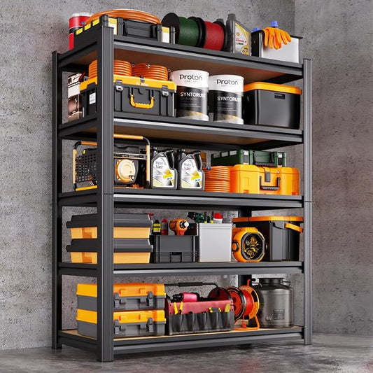 71.2" H Garage Shelving Heavy Duty Storage Shelves, Metal Adjustable Shelving Unit, Utility Garage Organizer Shelf for Basement, Pantry, Kitchen, Warehouse, 71.2" Hx31.5 Wx13.8 D, Black