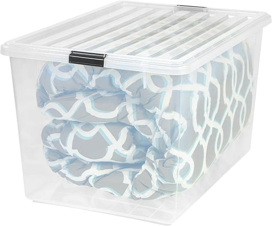 IRIS USA 132 Qt Stackable Storage Bins with Lids, Clear | High-capacity clear design is ideal for blankets, comforters and oversized household items, Stackable and nestable