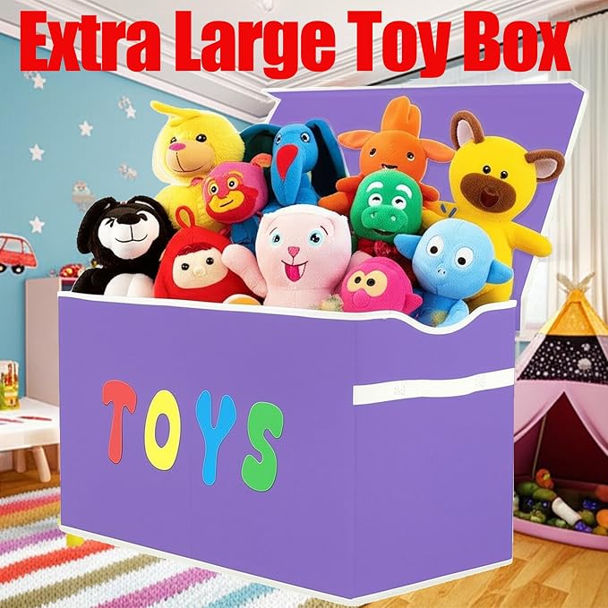 YOLOXO Toy Box Chest, Collapsible Sturdy Storage Bins with Lids, Extra Large Kids Toy Storage Organizer Boxes Bins Baskets for Kids, Boys, Girls, Nursery Room, Playroom, Closet (Classical Purple)