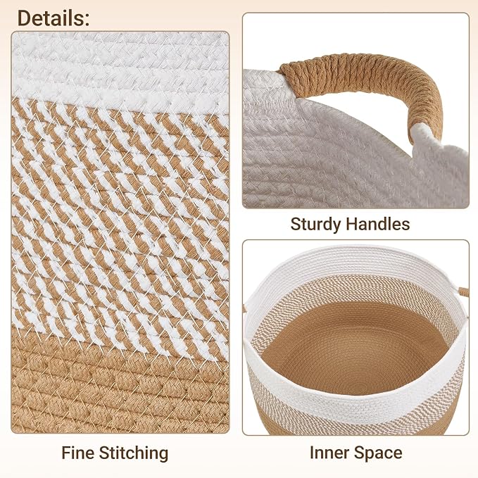 Mkono 47L Cotton Rope Basket, Boho Woven Storage, Blanket Toys Organizer | 17.7”W x 11.8”H, Decorative Bin with Handles, Home Decor, Versatile Storage Basket, Nursery Bedroom Living Room Laundry