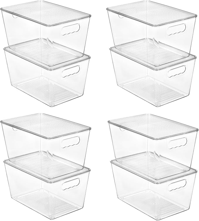Vtopmart 8 Pack Clear Stackable Storage Bins with Lids, Large | BPA-free Plastic, Organize Vertically, For Pantry Kitchen Fridge Cabinet Closet Bathroom, Built to Last, Easy to Move