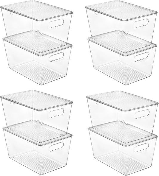 Vtopmart 8 Pack Clear Stackable Storage Bins with Lids, Large | BPA-free Plastic, Organize Vertically, For Pantry Kitchen Fridge Cabinet Closet Bathroom, Built to Last, Easy to Move