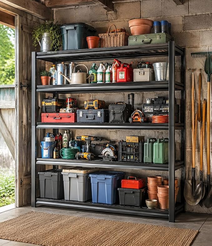 PRESTELION Garage Shelving 3000LBS Garage Storage Shelves 5-Tier Heavy Duty Shelf Adjustable Metal Shelving Units for Basement, Commercial, Warehouse, Industrial, 72" H×35.4" W×15.7" D, Black