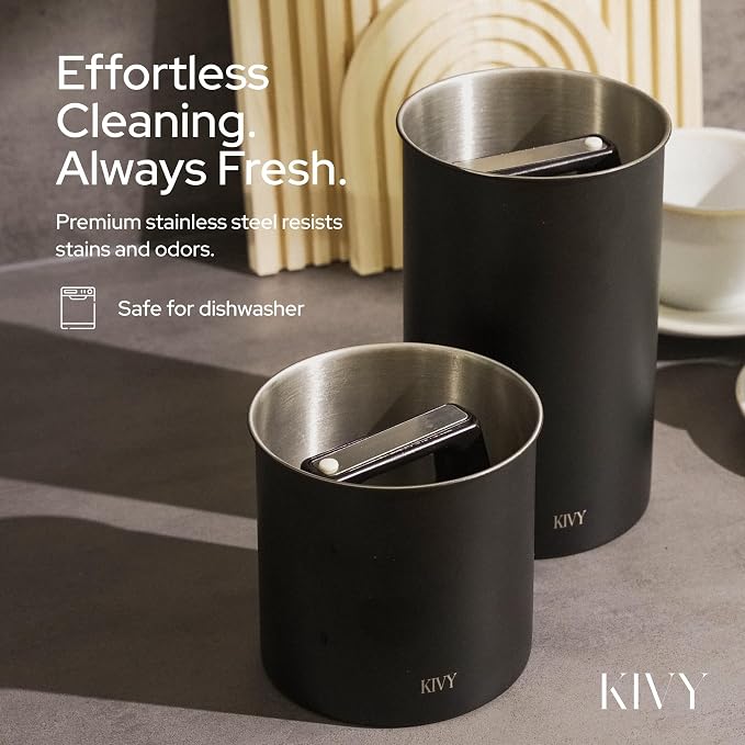 KIVY Vacuum Coffee Canister - Push Lid Preserves Coffee Aroma & Oil - Stainless Steel Airtight Coffee Canister - Coffee Container for Ground Coffee & Coffee Bean Storage - Removes Excess Air