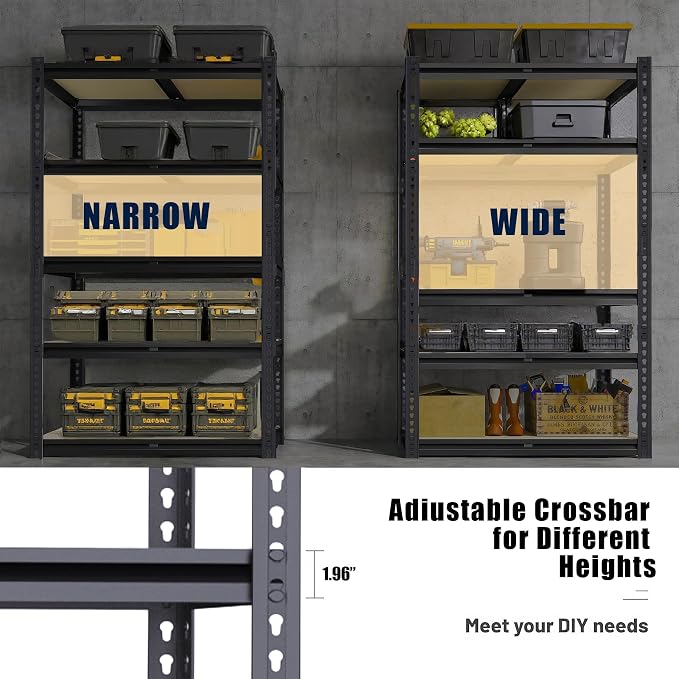 Garage Storage Shelves 72'',Ajustable Garage Shelving Units, Storage Shelves Heavy Duty, Metal Shelving for Basement, Warehouse, Workshop, Pantry, Closet, 2400 LBS, 16" D x 35.5" W x 72" H
