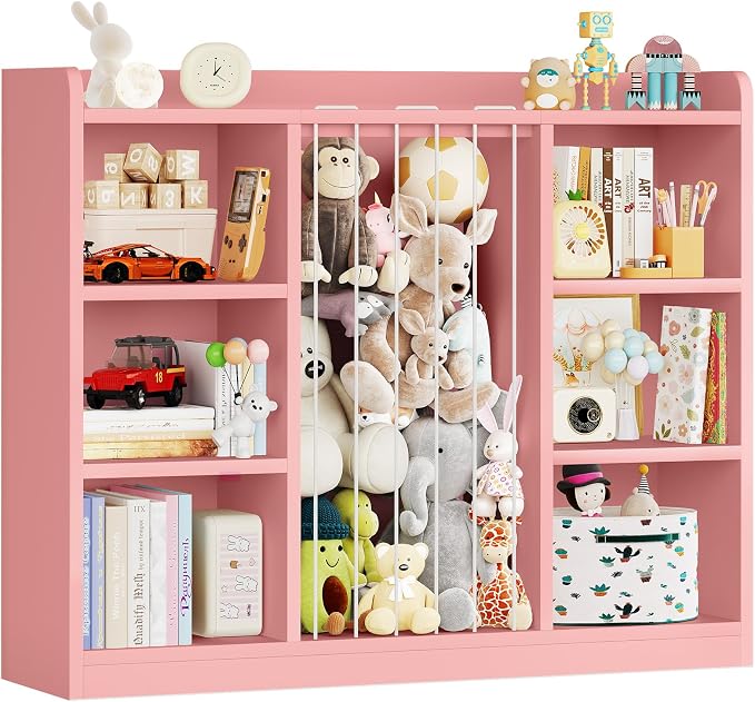 2-in-1 Toy & Stuffed Animal Organizer, Kids 6-Cube Storage Shelf with Rounded Corners & Anti-Tip for Playroom Bedroom