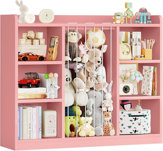 2-in-1 Toy & Stuffed Animal Organizer, Kids 6-Cube Storage Shelf with Rounded Corners & Anti-Tip for Playroom Bedroom