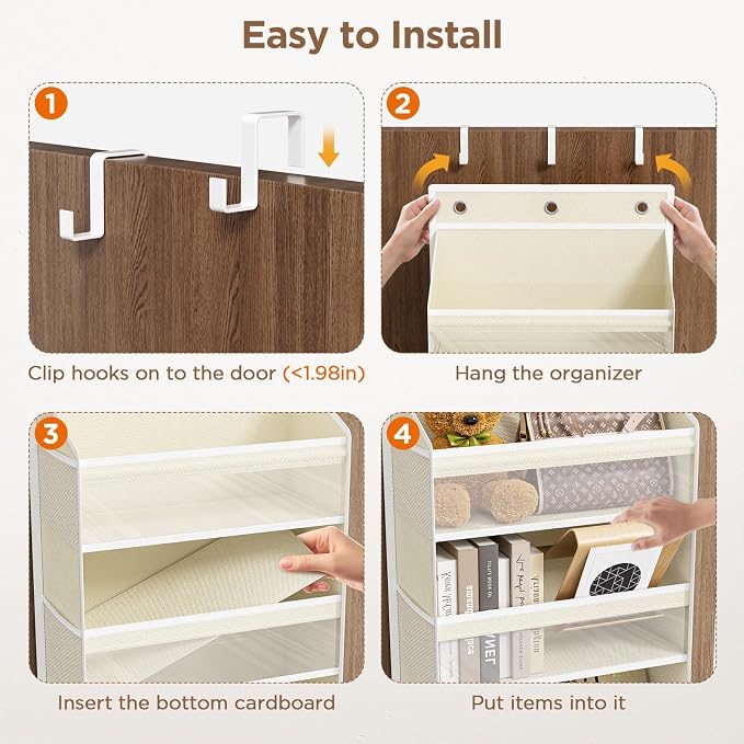 Mefirt Over The Door Organizer, 7 Tier Door Hanging Organizers with 7 Large Pockets 14 Side Pockets, Behind Door Storage Hanging Shelves for Closet Bathroom Bedroom Nursery