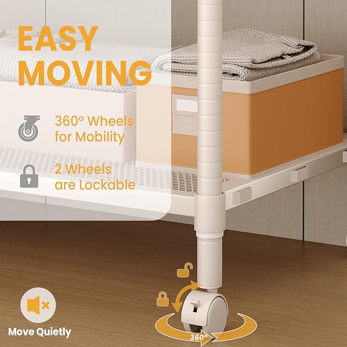 3 Tier Clothes Rack with Wheels and Adjustable Shelves & Hanging Rod Heavy Duty Garment Rack Wardrobe Closet for Hanging Clothes 45.28L*17.72W*70.24H Gray
