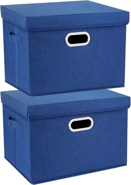 Collapsible Storage Bins With Lids, Large Fabric Storage Boxes - 2 Pack - Classic Blue