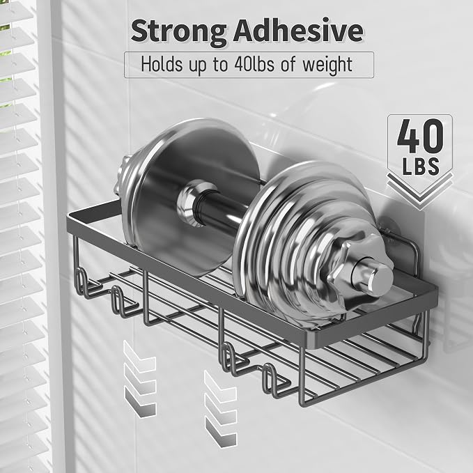 Liuoud 5 Pack Shower Caddy Organizer Rack Shelf for Inside Shower, Self Adhesive Bathroom Wall Storage Basket Rustproof Stainless Steel Large Capacity Shampoo Holder, Dark Grey